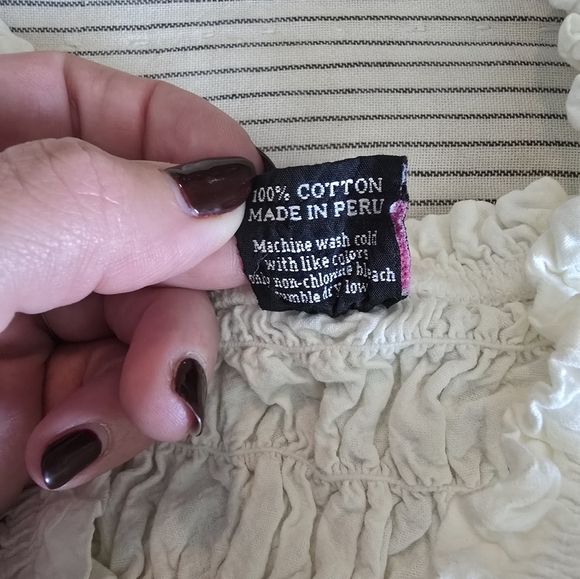 Lielle Broderie Milkmaid Blouse Sz M White Embroidered Sheer Smocked Peruvian - Picture 6 of 8